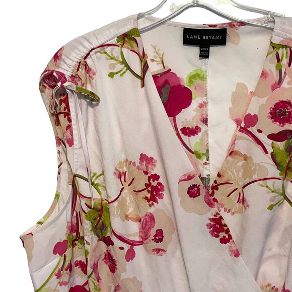 Lane Bryant Faux Wrap Tank Women's Size 22/24 White Floral Sleeveless Top 3X - Picture 3 of 8